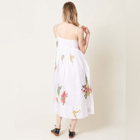 Injiri Rasa 27 White Floral Silk Slip Midi Dress Size Medium Bohemian Casual - Picture 10 of 10